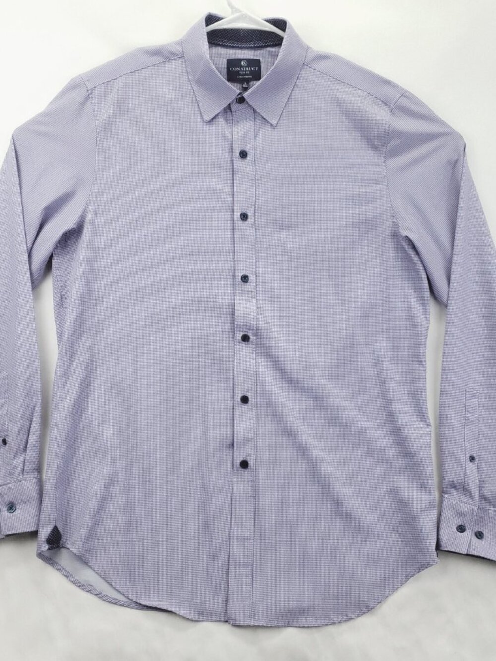 Con.Struct Shirt Men L Tall Purple Houndstooth 4-Way Stretch Slim Fit Flip Cuffs